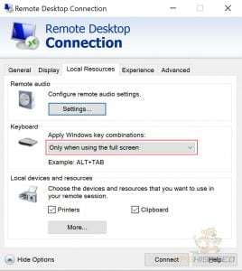 Windows Remote Desktop Keyboard Options