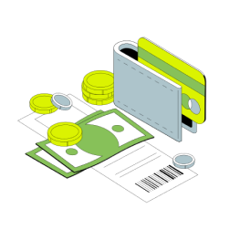 Money wallet with credit card and receipt