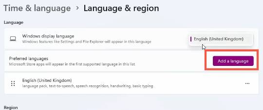 Add a language windows 11