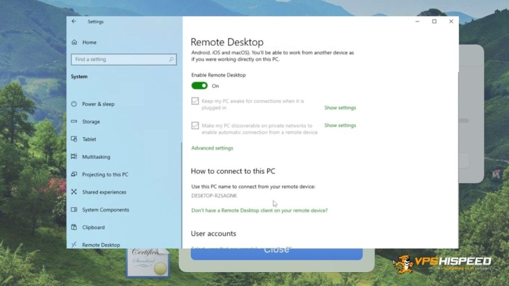 เปิดใช้งาน Remote Desktop