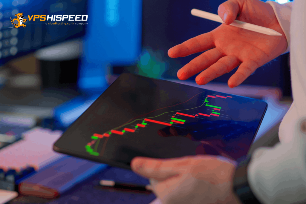 Trader analyzing forex signals on a tablet with live candlestick charts