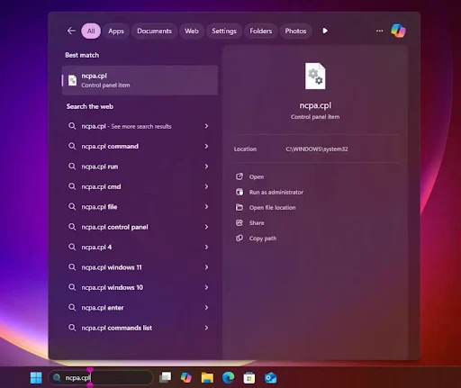 เปิดหน้าต่าง Network Connections