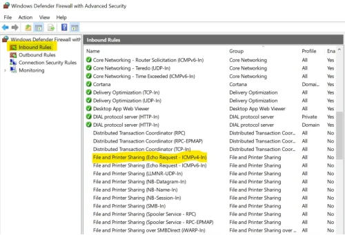 วิธีเปิด-ปิด Ping (ICMP) - File and Printer Sharing (Echo Request – ICMPv4-In)