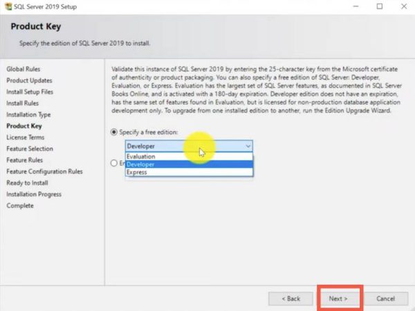 Specific a free edition-SQL Server Express
