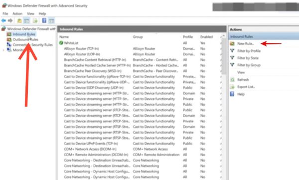 คลิก Inbound Rules