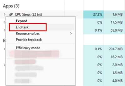 คลิกขวา > End Task เฉพาะโปรแกรมนั้น