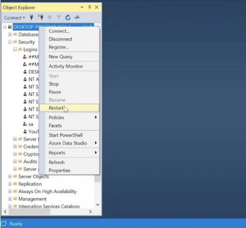 รีสตาร์ท SQL Server