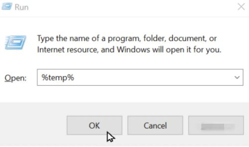 หรือไปที่ %temp% ผ่าน File Explorer แล้วลบไฟล์ทั้งหมด