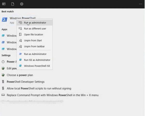 เปิด PowerShell ด้วยสิทธิ์ Administrator